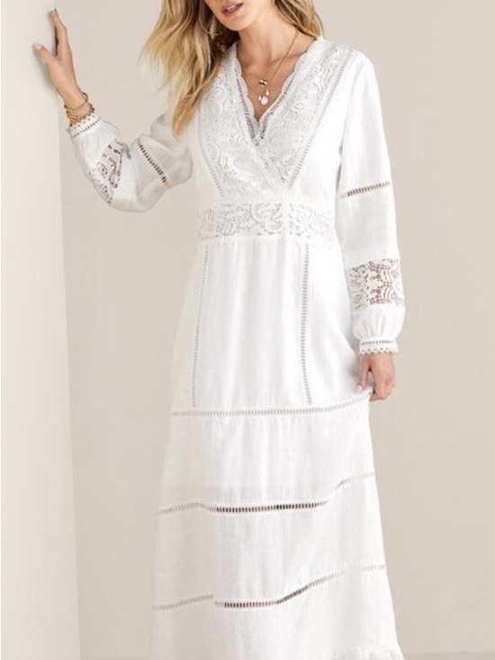 Soft Surroundings Dresses & Skirts - SOFT SURROUNDINGS Araminta White Linen Lace Boho Maxi Dress 10 cottagecore